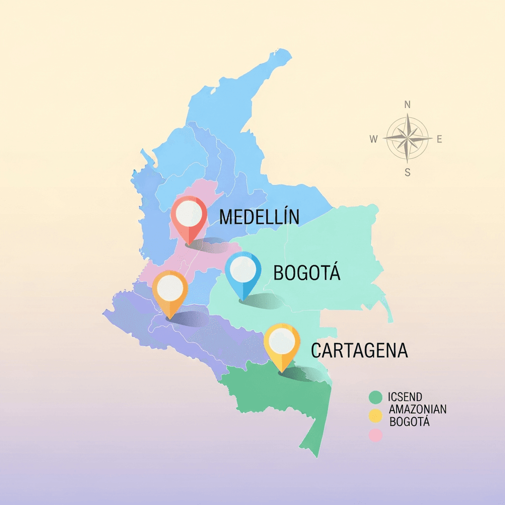 Mapa de Colombia con regulaciones por ciudad para arriendo temporal